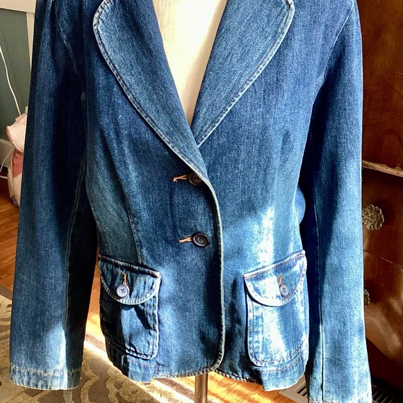 First Issue Liz Claiborne Vintage 2-Button 2-Pocket Denim Blazer Large - Picture 4 of 5